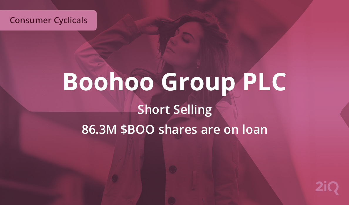 The image's background depicts a woman holding paper bags, with the blog introduction mentioning the 86.3M shares are on loan on top.