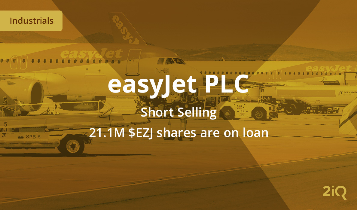 The image depicts planes - products of easyJet, with the blog introduction mentioning that 21.1 million shares are on loan on top.
