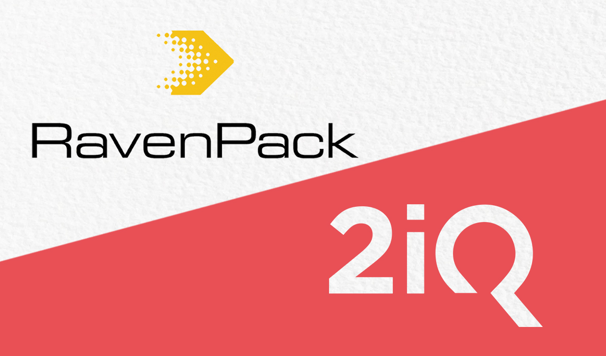 The 2iQ Research logo is on the right, and the RavenPack logo is on the left.