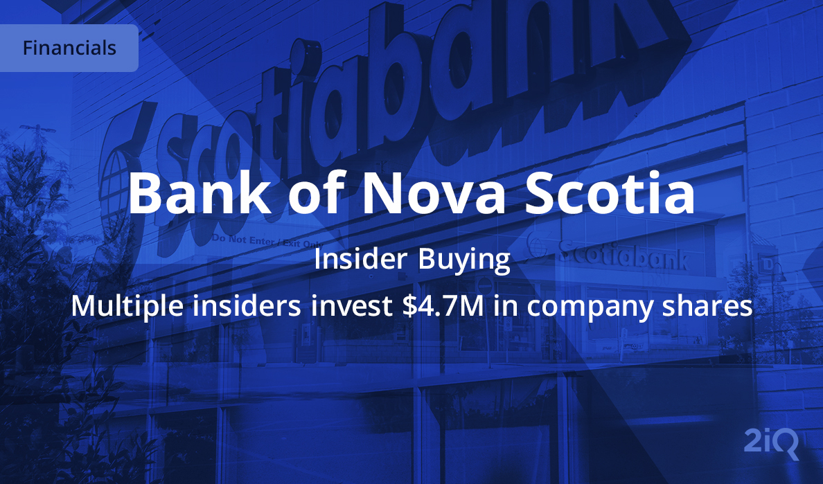 The image's background depicts Scotiabank Retail Location , with the blog introduction mentioning the multiple insider's investment of $4.7 million on top.