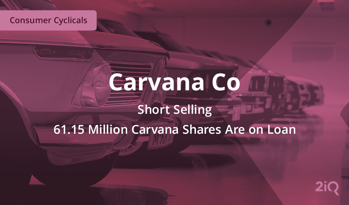 The image background depicts many cars in a lane, with the blog introduction mentioned that 61.15 million carvana shares are on loan on top.