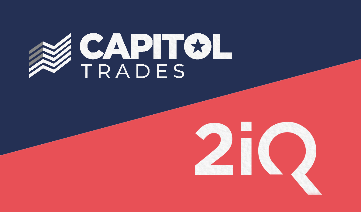 The Capitol Trades logo is on the left, and the 2iQ Research logo is on the right, both on a blue and red background.
