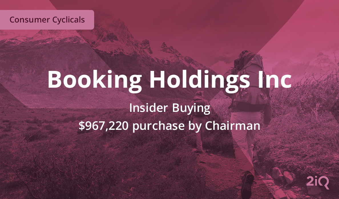 A scenic view of mountain is shown as image background with some information on 'Booking Holdings Inc' listed on top