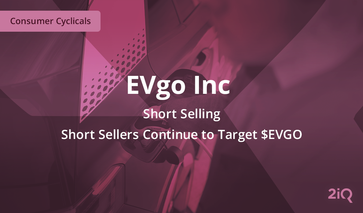 The image's background depicts a person holding a probe connector car charging station closeup, with the blog introduction mentioned that short sellers continue to target $EVGO on top.