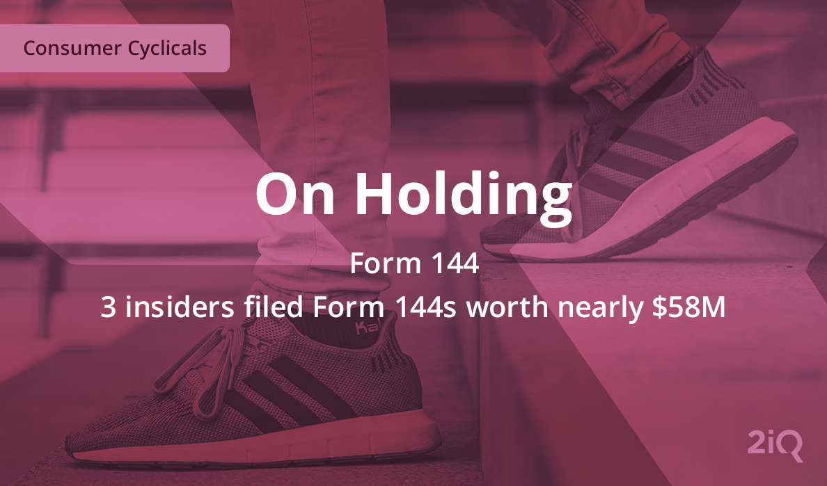 A person wearing sports footwear shown in the background of image with blog detail about insider selling at On Holding on top