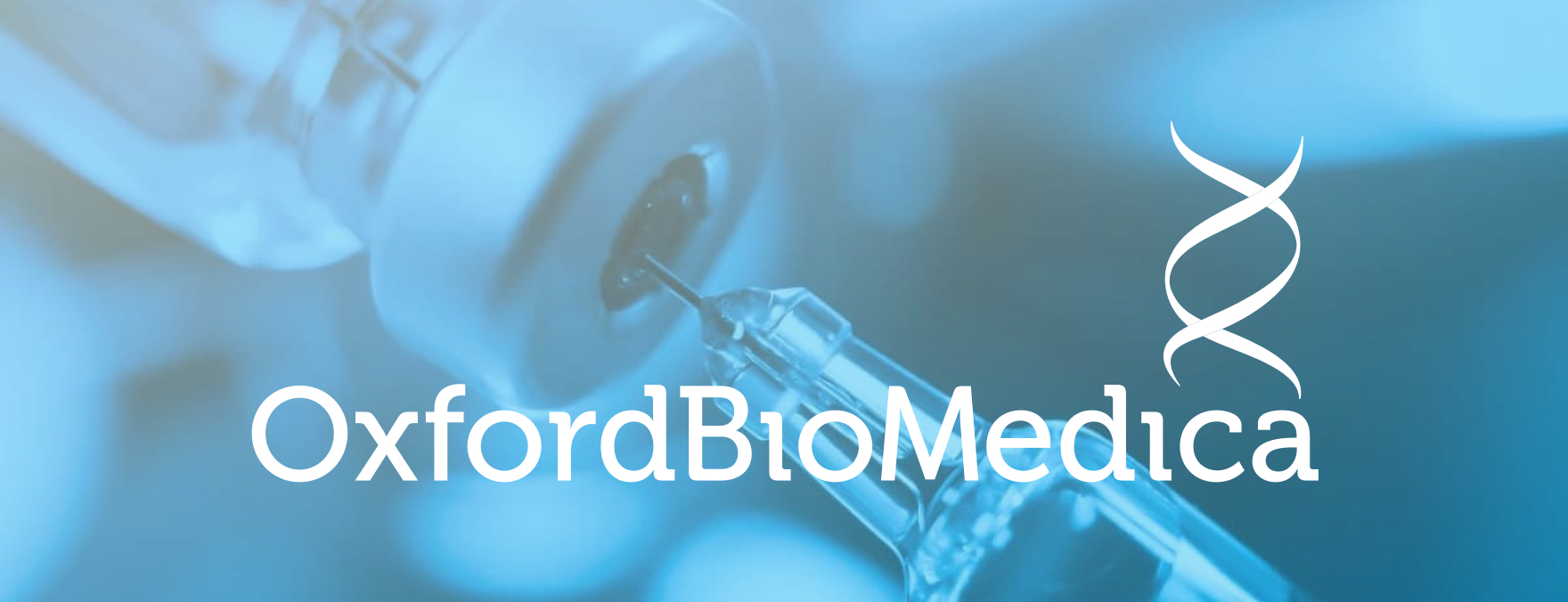 Close up shot of medicine being pulled into a syringe watermarked with a blue tint and Oxford Biomedica's logo on top