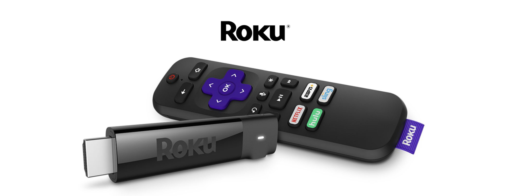 With a white background, Roku Inc's remote and USB port are displayed
