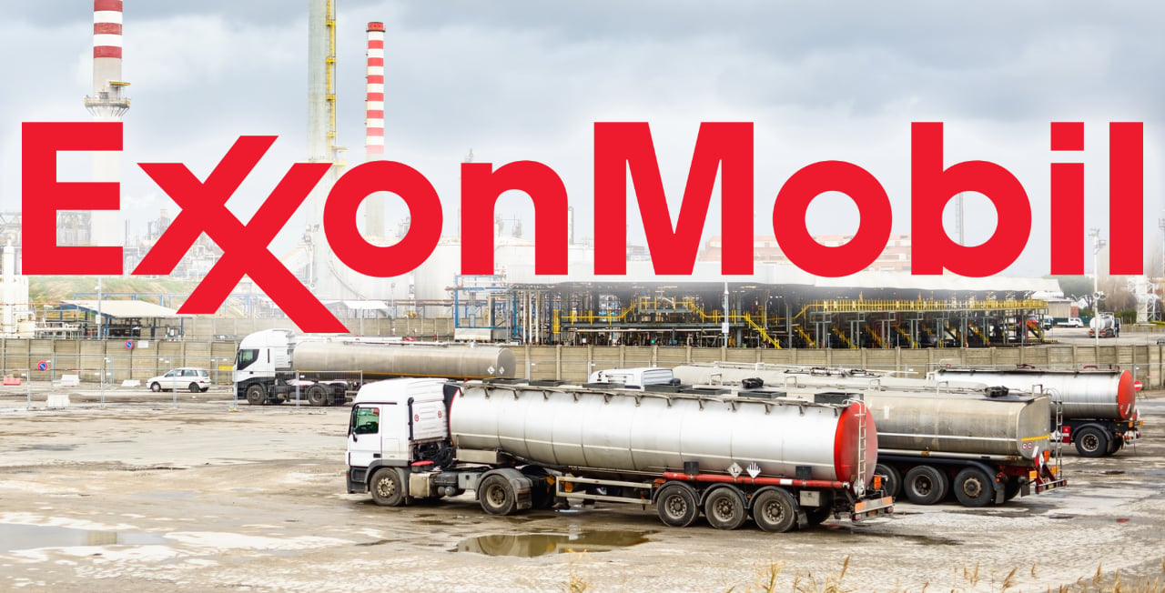 Many oil and gas container trucks were parked in the Exxon Mobil Corp. parking lot.
